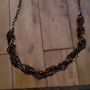 Twisted Brown and Gold Beaded Necklace